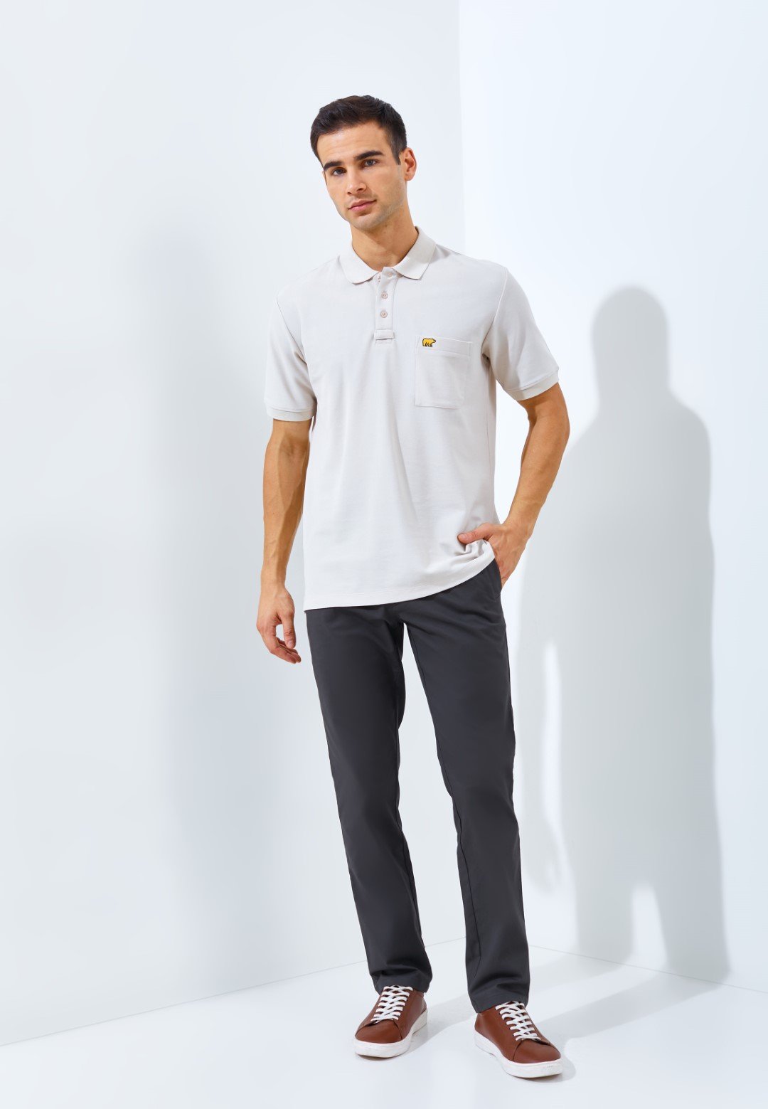 Jack Nicklaus Protons Spring Polo Shirt Pria Regular Fit Beige - Image 6