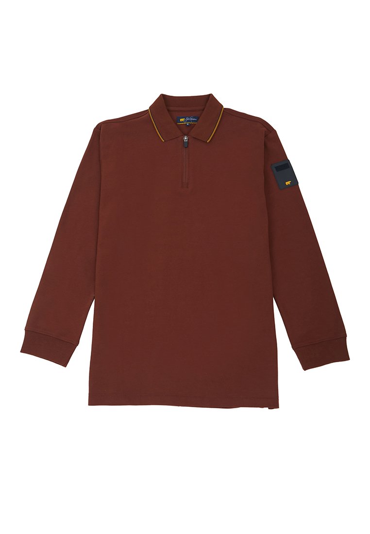 Jack Nicklaus Rayner Polo Shirt Pria Lengan Panjang Regular Fit Dark Brown - Image 7