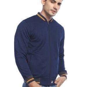 d&f CVC Jaket pria Bomber with  mustard strip - Navy