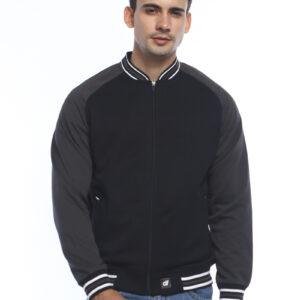 d&f Jaket pria Bomber with  abu strip - Hitam