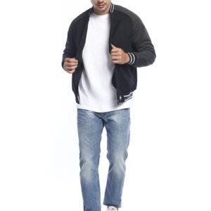 d&f Jaket pria Bomber with  abu strip - Hitam