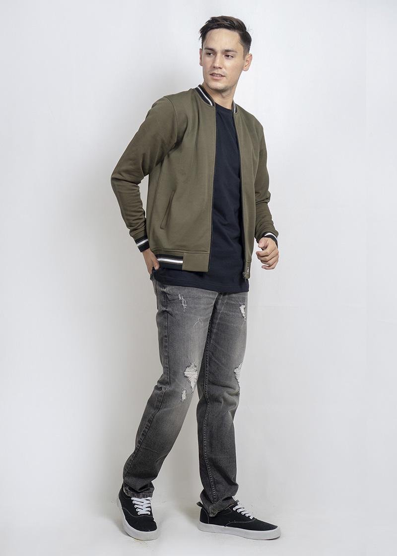 d&f Jaket pria bomber kragh whit snap - Olive - Image 4