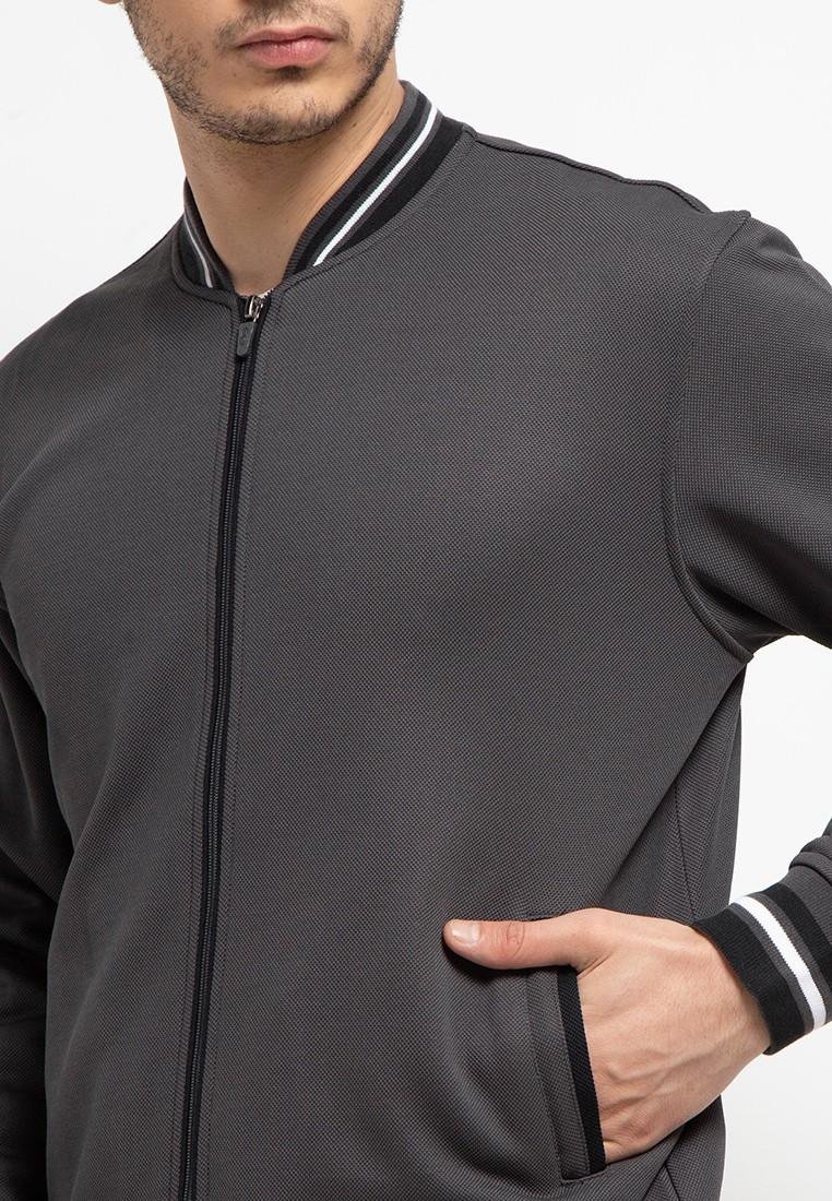 d&f CVC Jaket pria bomber kragh whit snap - Abu tua - Image 3