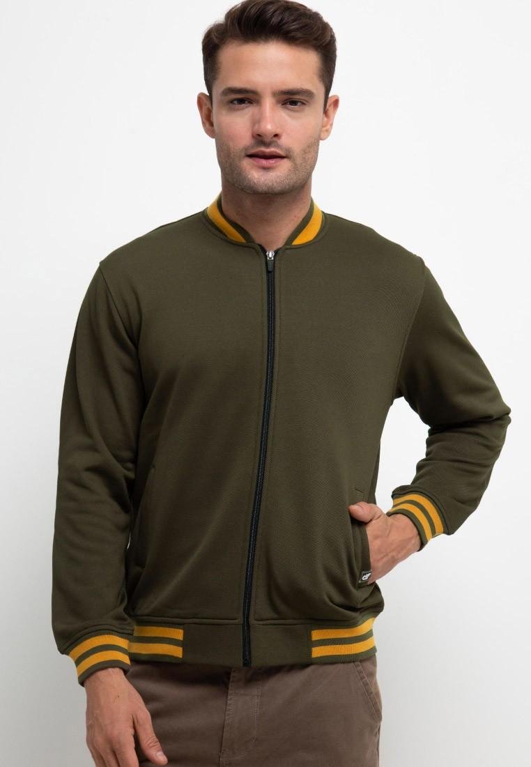 Jacket Bomber Contrast Collar-Olive