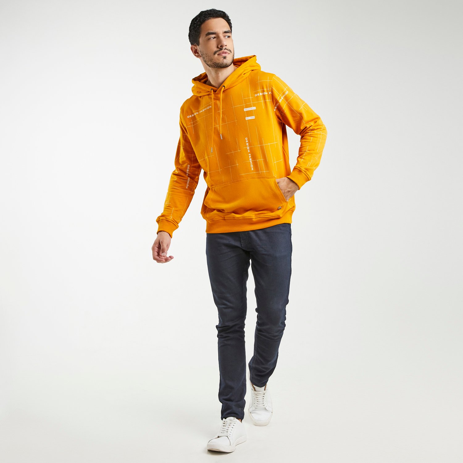 d&f sweatshirt hoodie pria unisex L/S line - mustard - Image 4