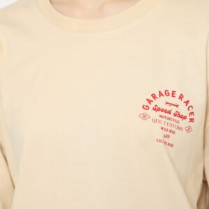 d&f x QUE kaos lengan panjang pria unisex garage racer - cream