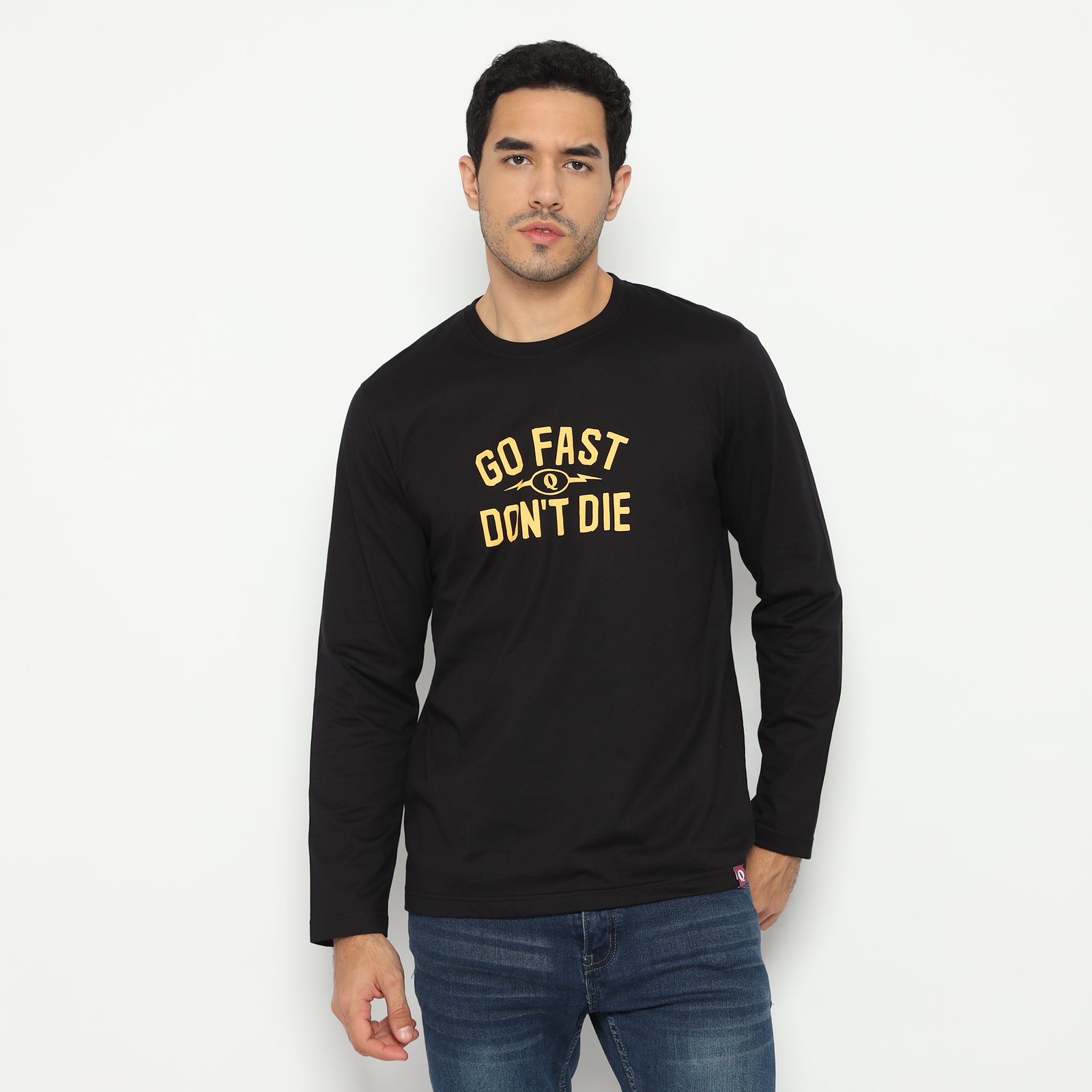 d&f x QUE kaos pria unisex lengan panjang go fast dont die - hitam
