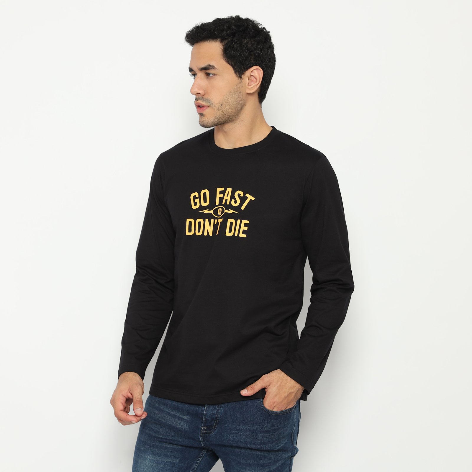 d&f x QUE kaos pria unisex lengan panjang go fast dont die - hitam - Image 5