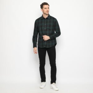 d&f kemeja pria unisex flanel - hijau