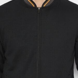 d&f jaket pria bomber with mustard strip - hitam