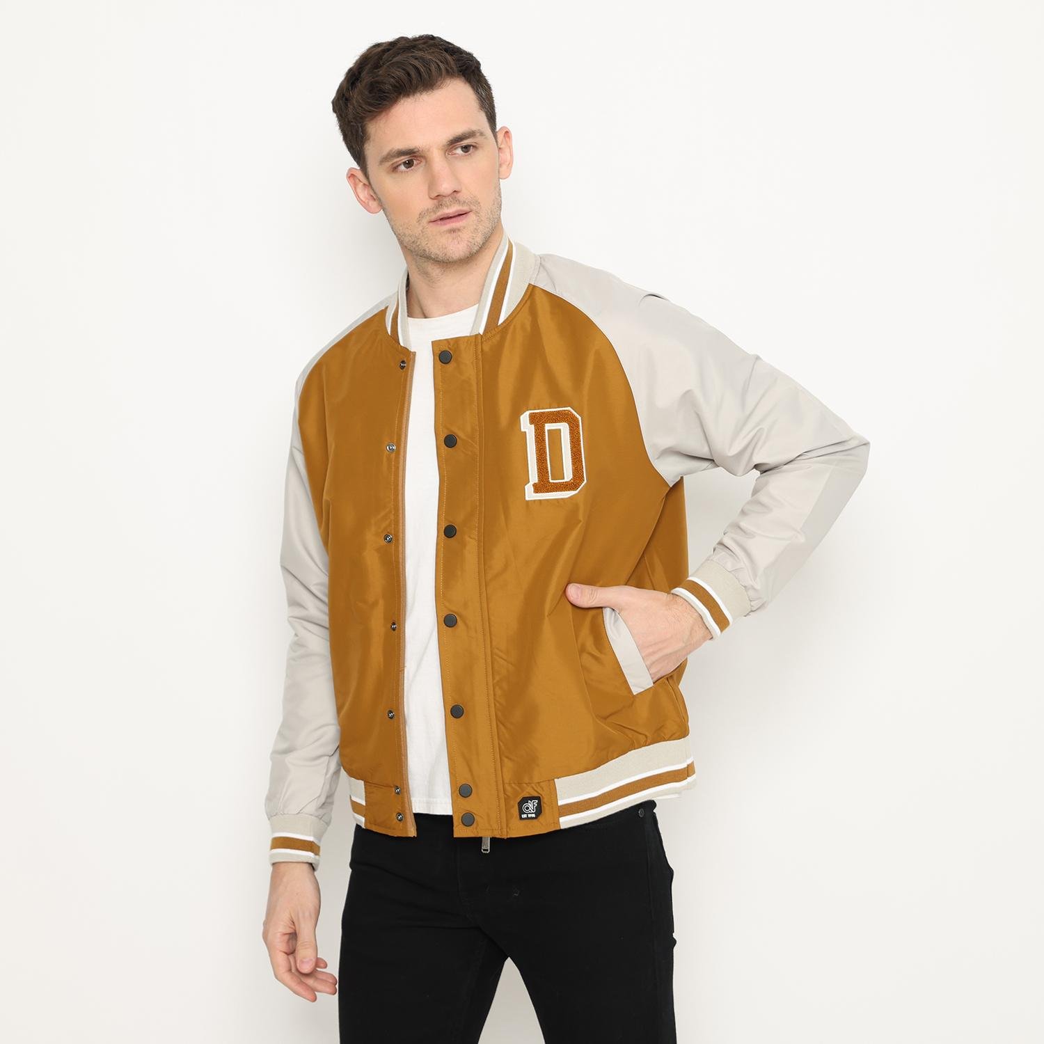 d&f jaket pria unisex parasut bomber varsity - tobaco - Image 5