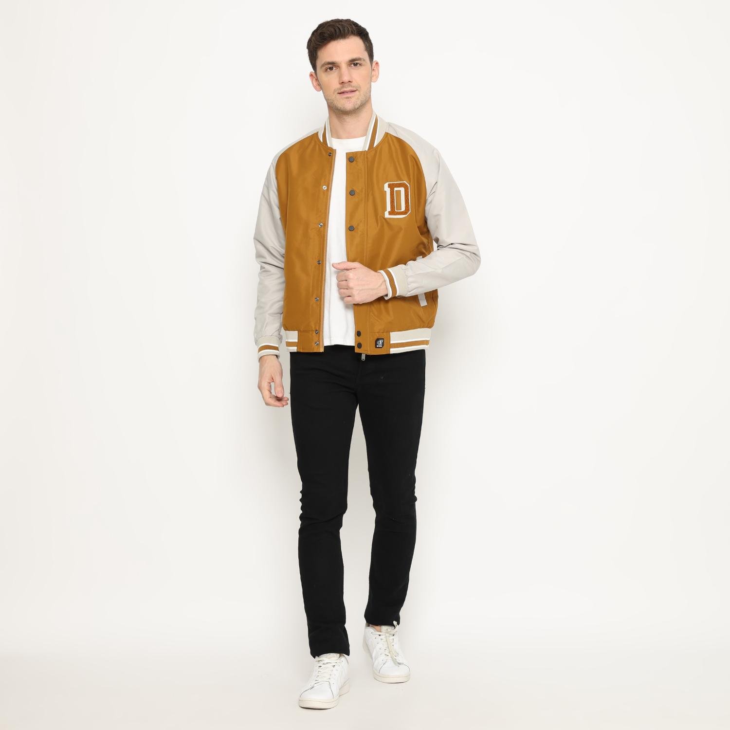 d&f jaket pria unisex parasut bomber varsity - tobaco - Image 4