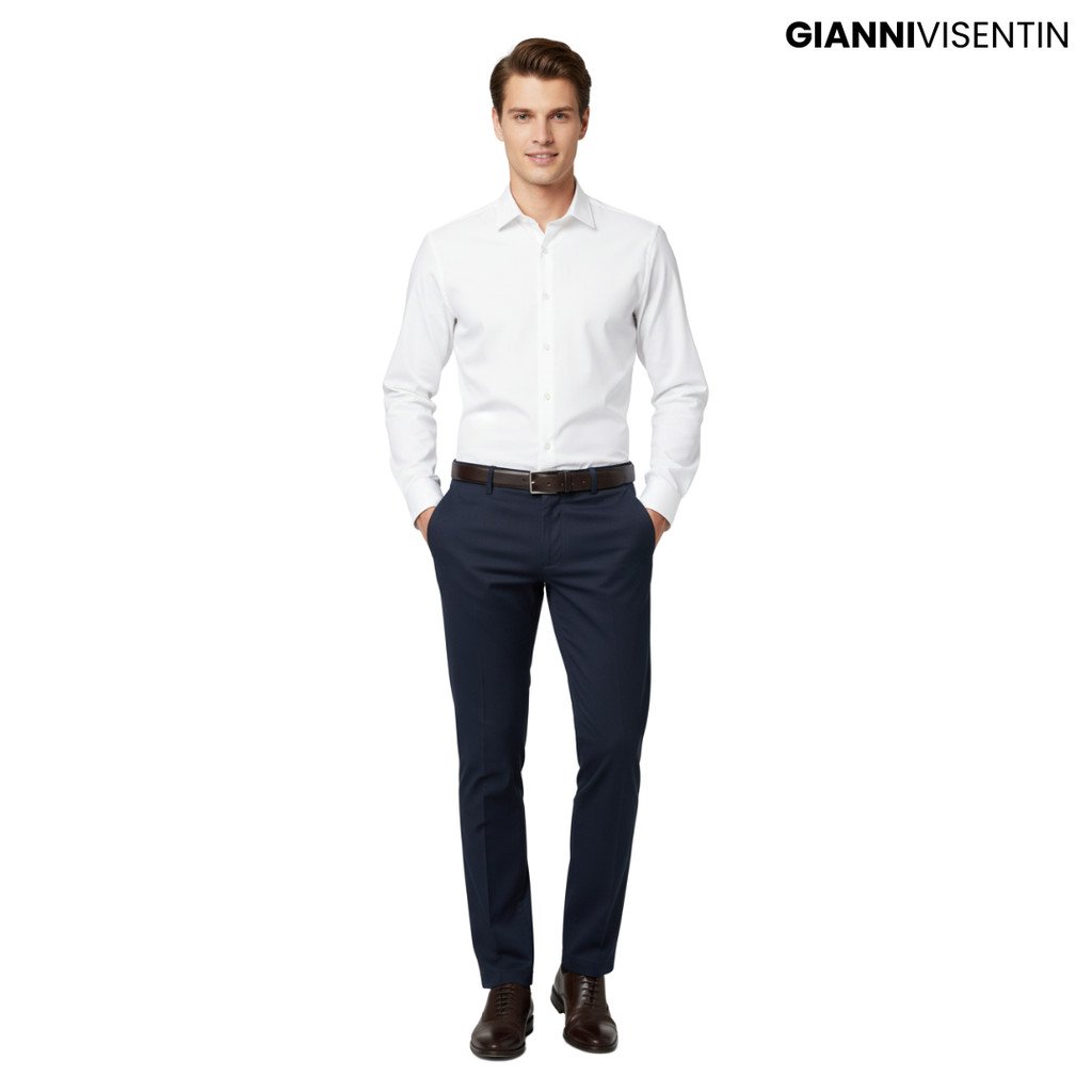 Gianni Visentin - Celana Chinos Stretch Pria Biru Tua - 4069 - Image 3