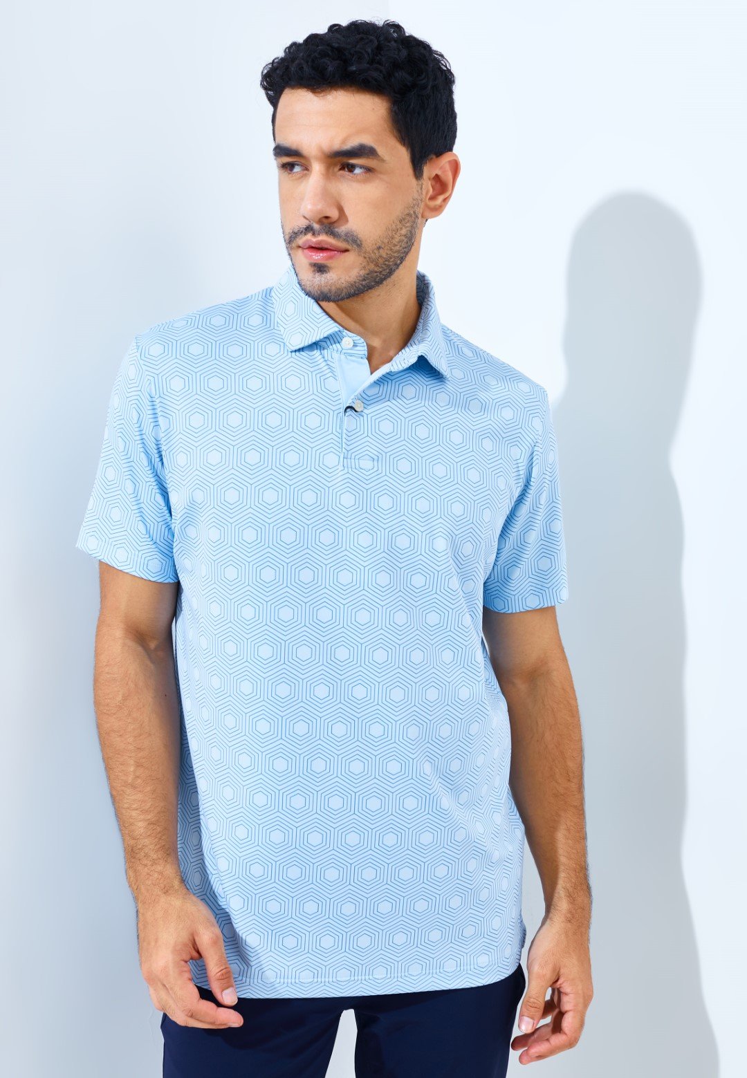 Jack Nicklaus Shentonway Premium Geometric Print Polo Blue Guard