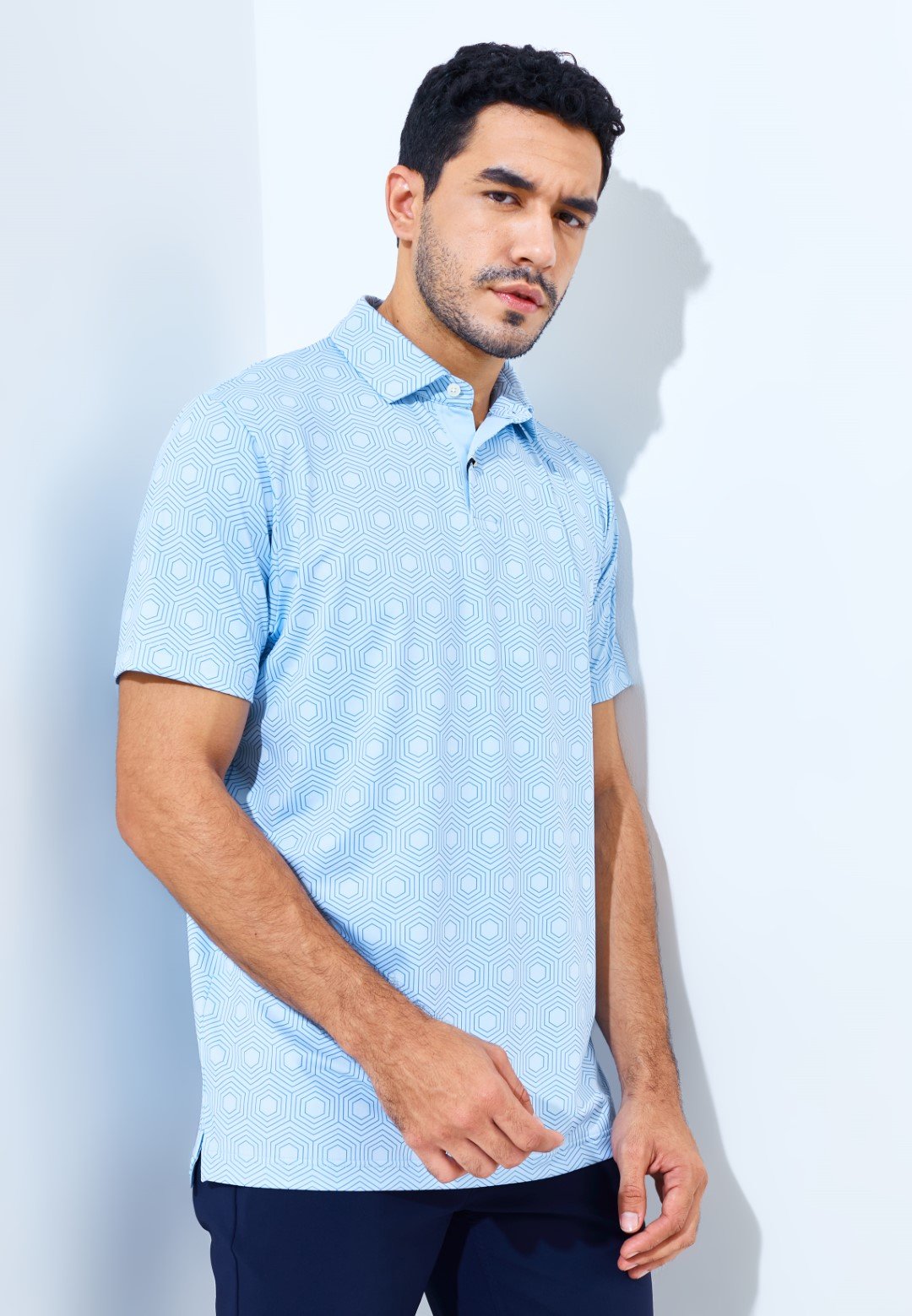 Jack Nicklaus Shentonway Premium Geometric Print Polo Blue Guard - Image 3