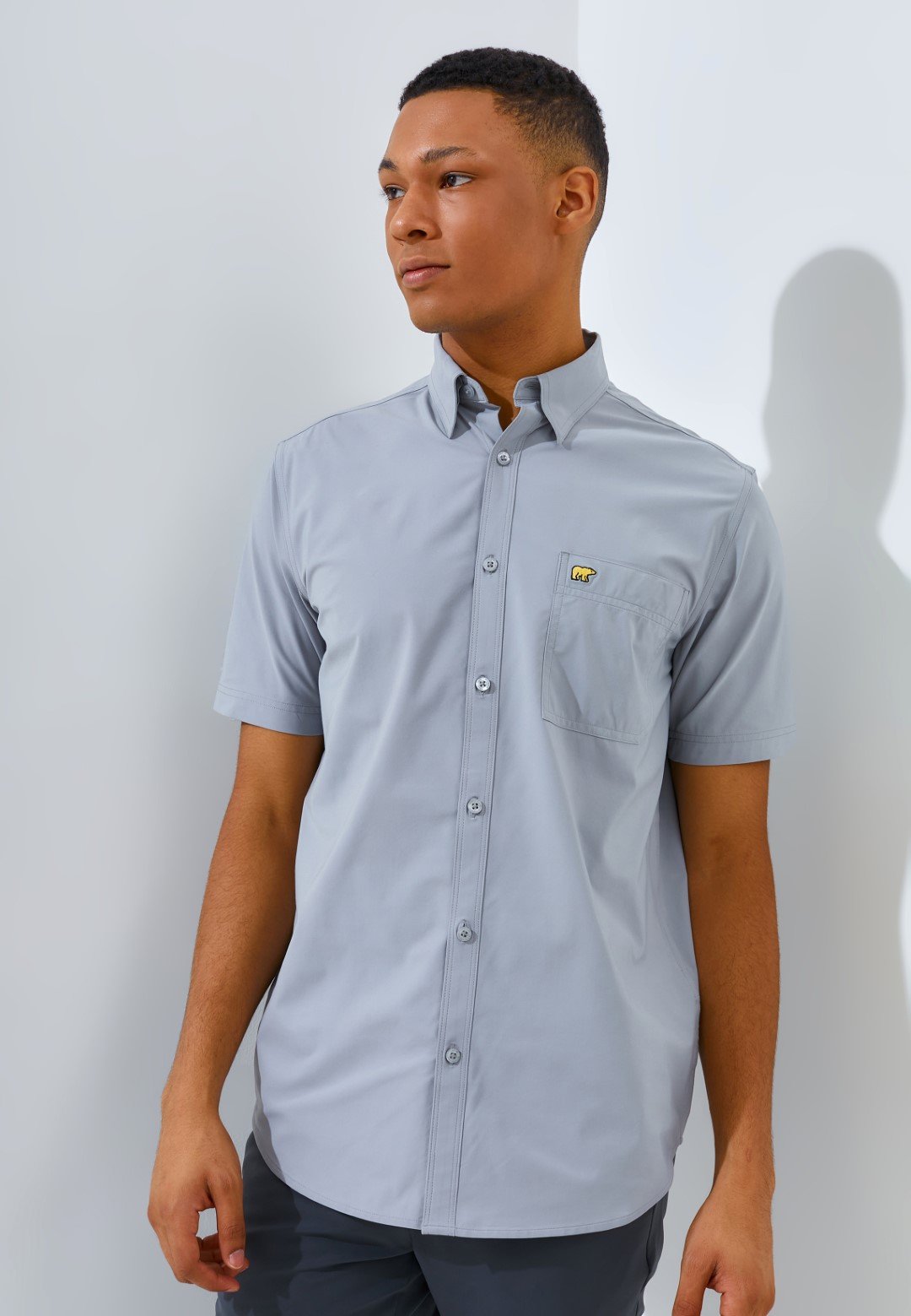 Jack Nicklaus Sleek Attire Kemeja Pria Lengan Pendek Slim Fit Light Grey - Image 2