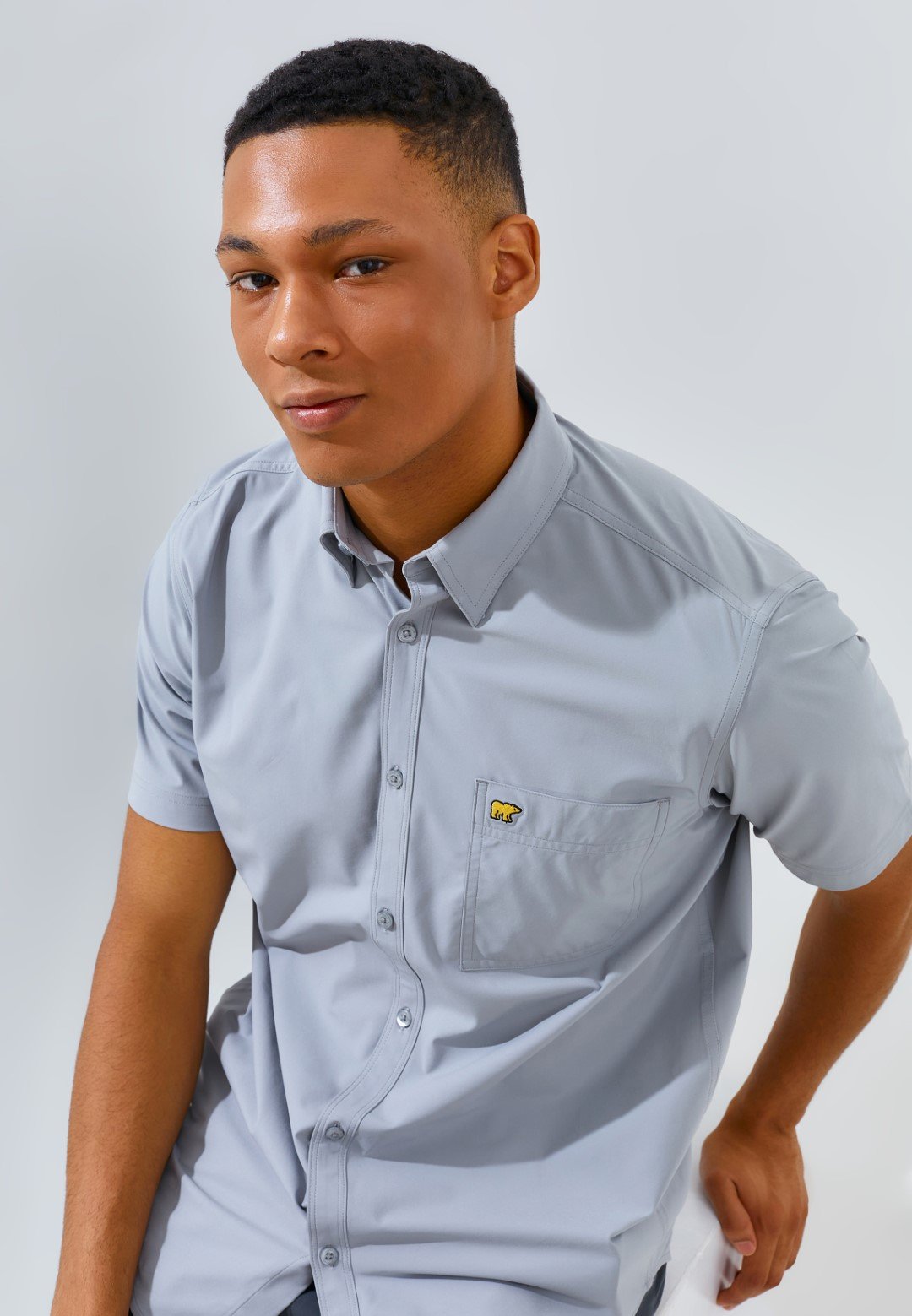 Jack Nicklaus Sleek Attire Kemeja Pria Lengan Pendek Slim Fit Light Grey - Image 6