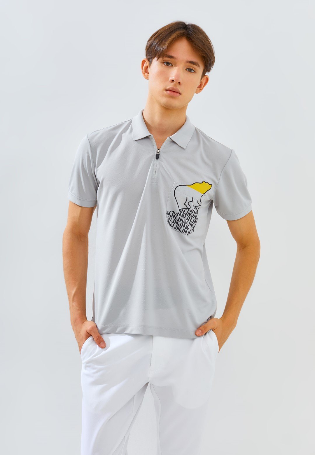 Jack Nicklaus Strauss Polo Shirt Pria Slim Fit Light Grey