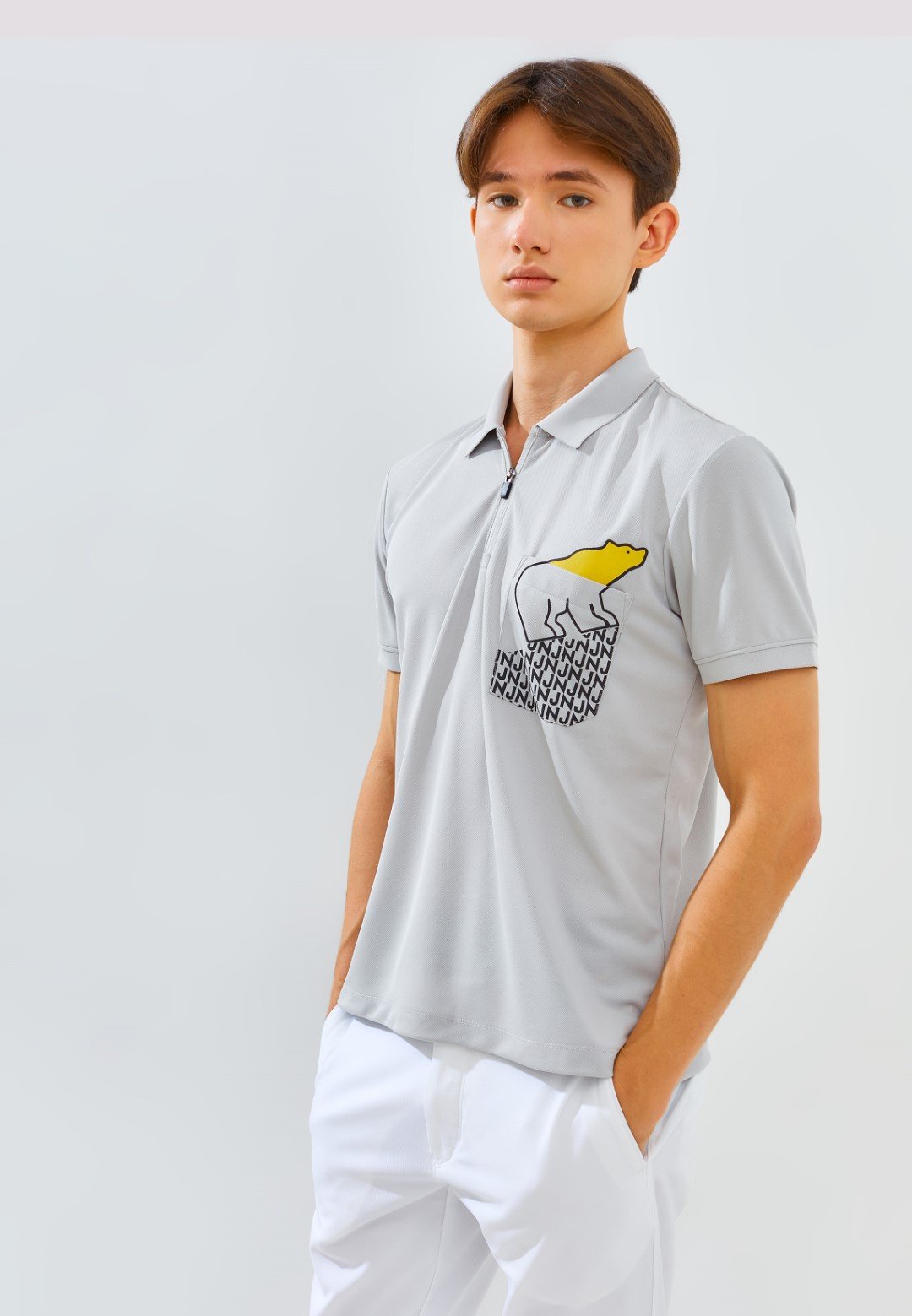 Jack Nicklaus Strauss Polo Shirt Pria Slim Fit Light Grey - Image 4
