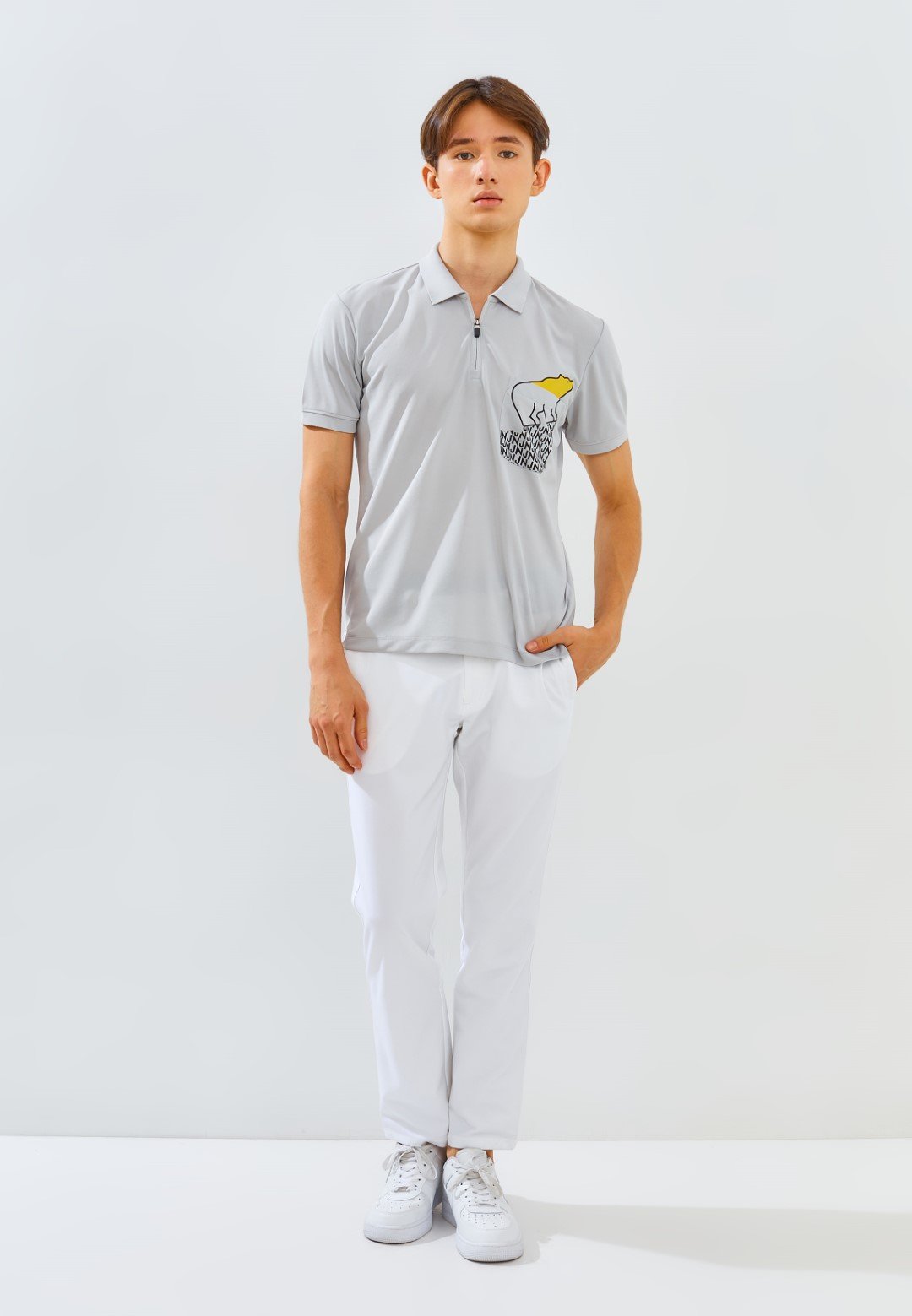 Jack Nicklaus Strauss Polo Shirt Pria Slim Fit Light Grey - Image 5