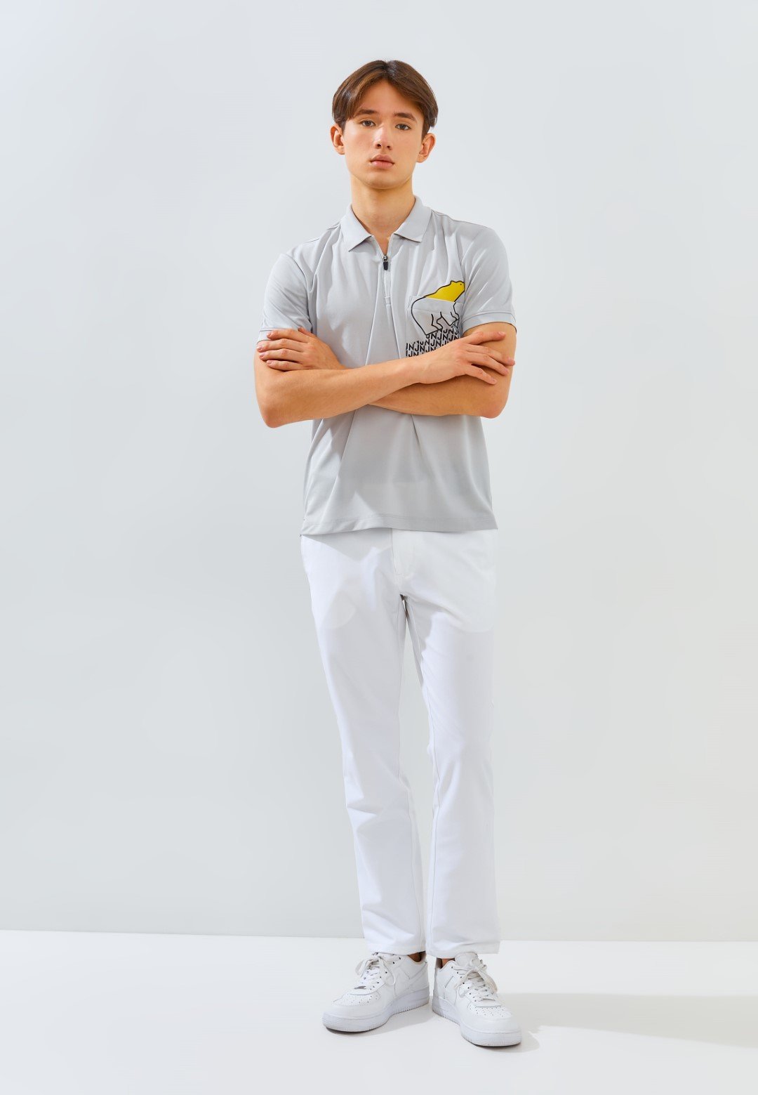 Jack Nicklaus Strauss Polo Shirt Pria Slim Fit Light Grey - Image 6