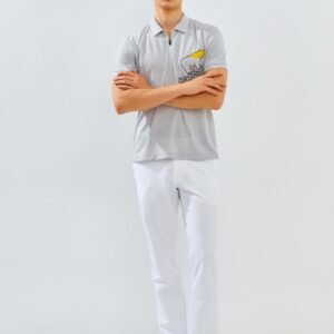 Jack Nicklaus Strauss Polo Shirt Pria Slim Fit Light Grey