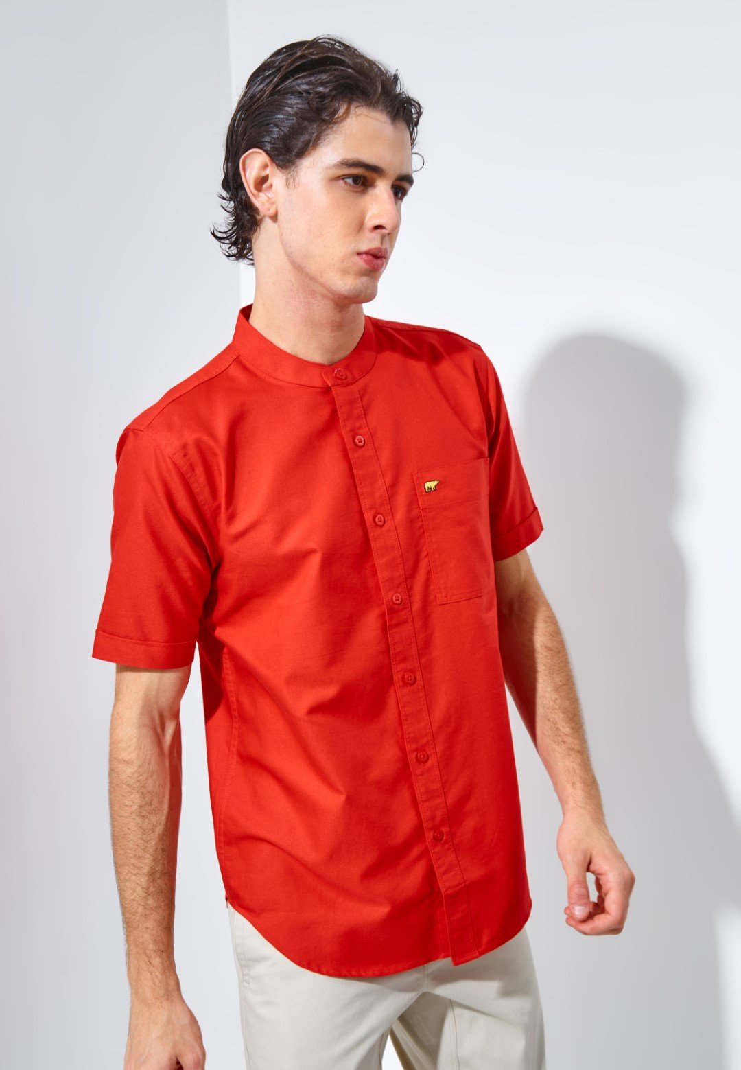 Jack Nicklaus Volga Kemeja Shanghai Pria Pendek Slim Fit Chili Red