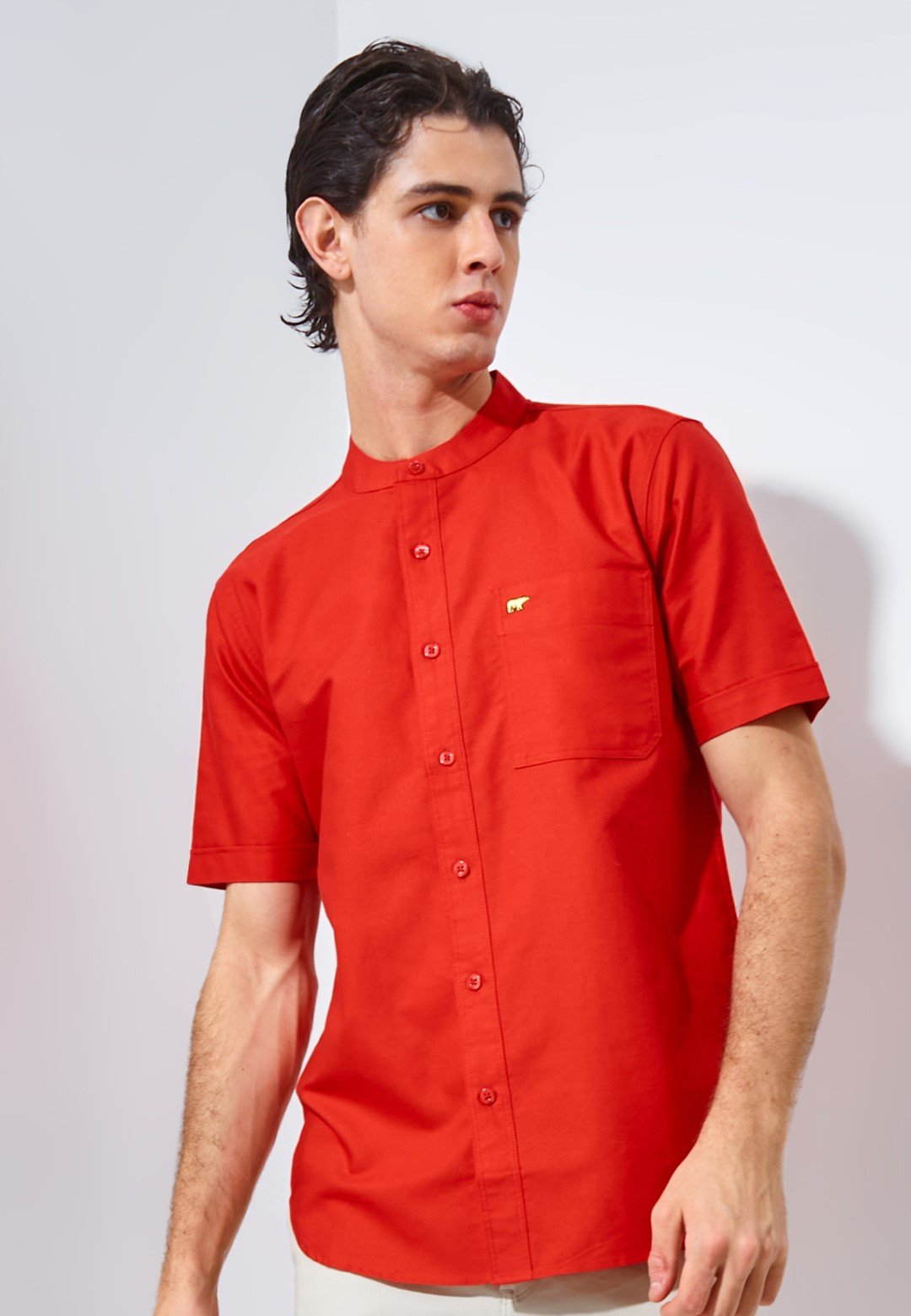 Jack Nicklaus Volga Kemeja Shanghai Pria Pendek Slim Fit Chili Red - Image 5
