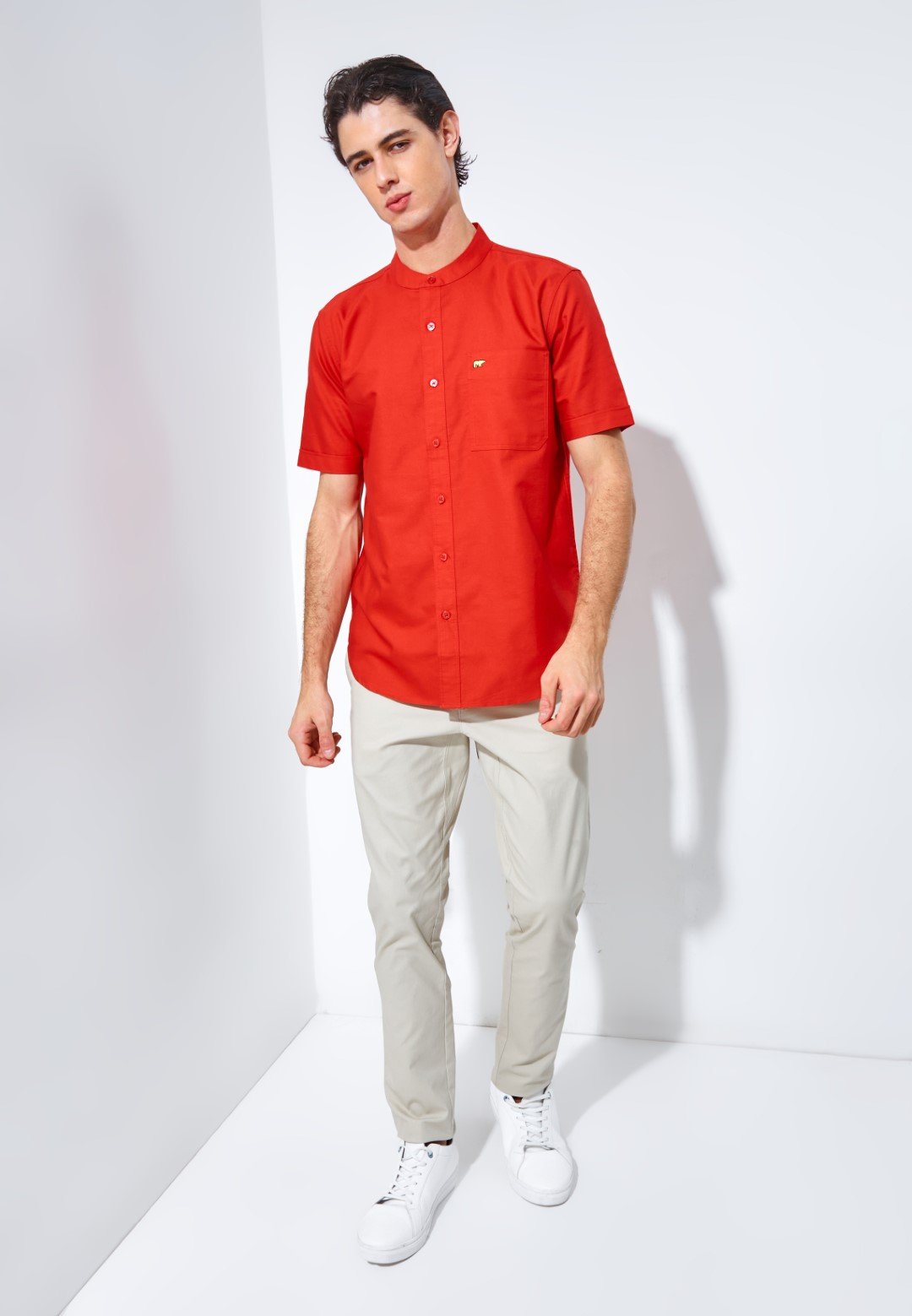 Jack Nicklaus Volga Kemeja Shanghai Pria Pendek Slim Fit Chili Red - Image 6