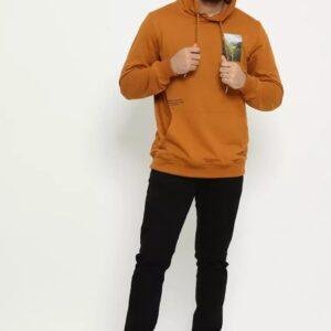 d&f sweatshirt hoodie L/S pria "MOUNTAIN" PHOTOPRINT - Mocca