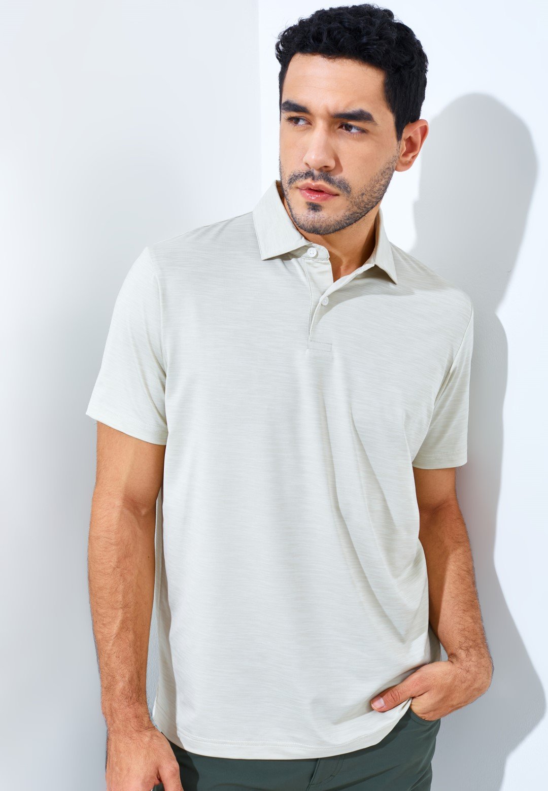 Jack Nicklaus Whitley Premium Tonal Two Color Solid Polo Ice Stone