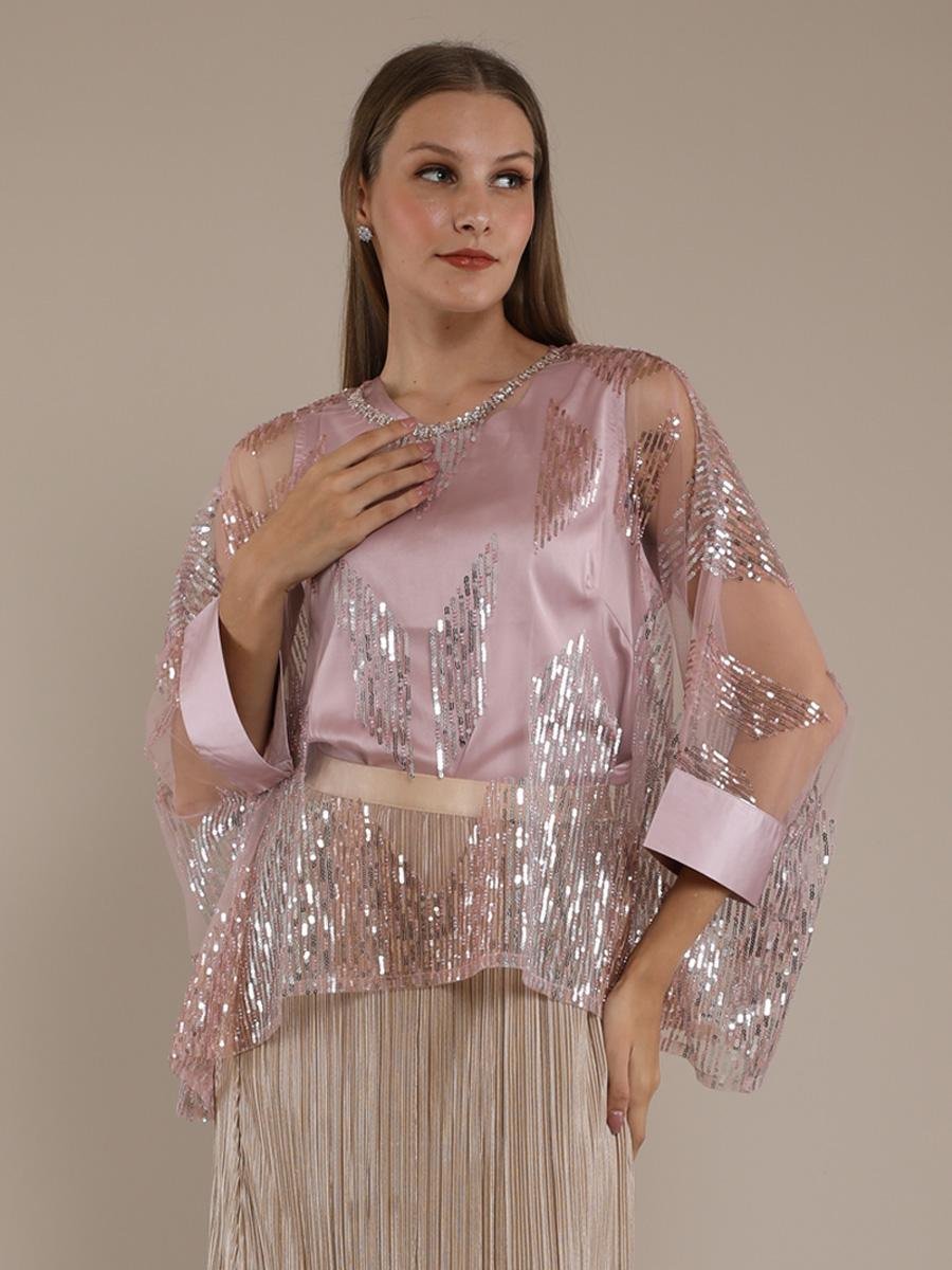 Personal Style Blouse Kaftan Wanita Brukat Sequin Pink