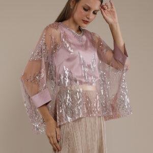 Personal Style Blouse Kaftan Wanita Brukat Sequin Pink
