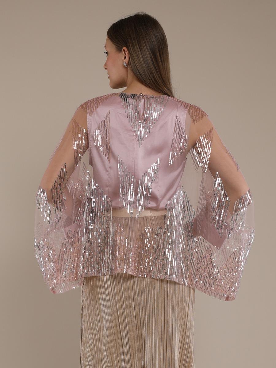 Personal Style Blouse Kaftan Wanita Brukat Sequin Pink - Image 3