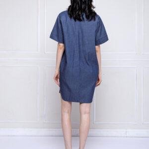 Personal Style Dress Kasual Wanita Chambray Cocoon Navy