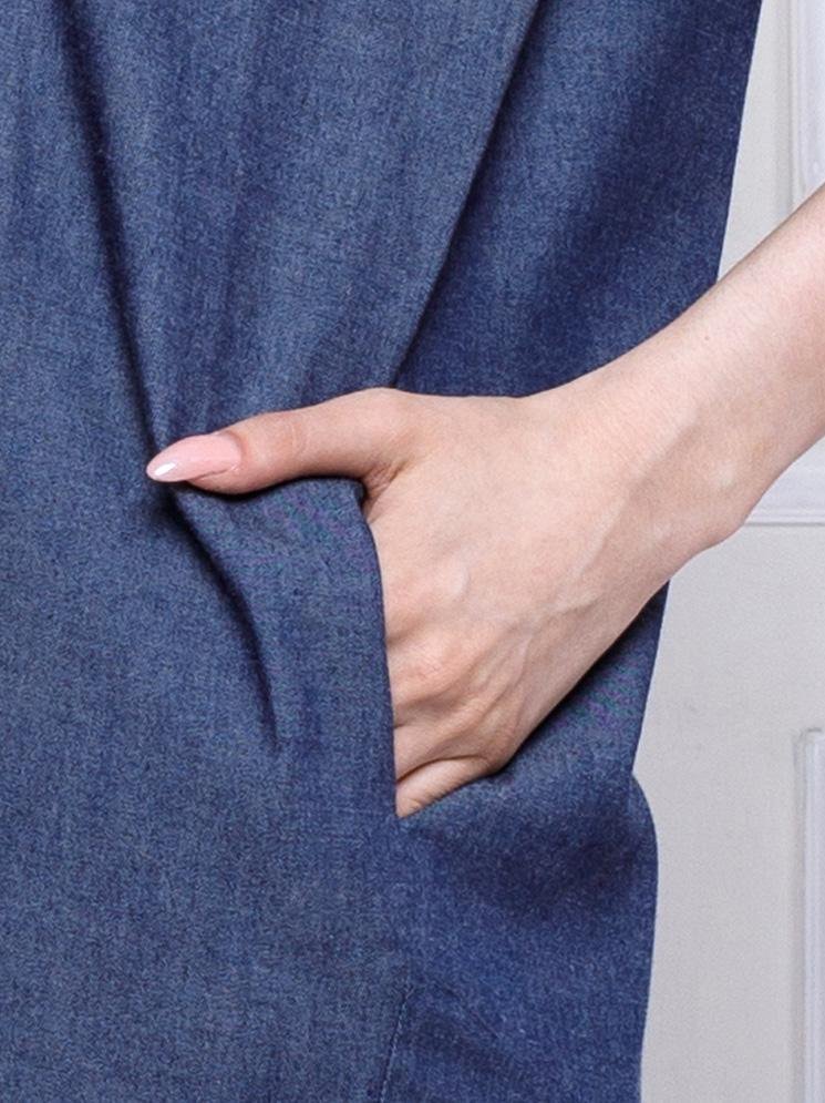 Personal Style Dress Kasual Wanita Chambray Cocoon Navy - Image 2