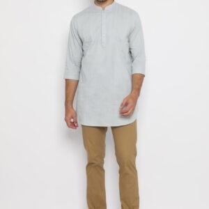 Jobb Rumi Baju Koko Pria Kurta Lengan Pendek Regular Fit Abu-Abu