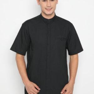 Jobb Hanif Baju Koko Pria Modern Lengan Pendek Hitam