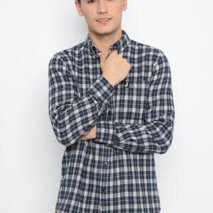 Jobb Aoki Kemeja Pria Flannel Lengan Panjang Slim Fit Navy