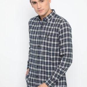 Jobb Aoki Kemeja Pria Flannel Lengan Panjang Slim Fit Navy