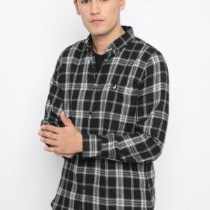Jobb Seiba Kemeja Pria Flannel  Lengan Panjang Slim Fit Hitam