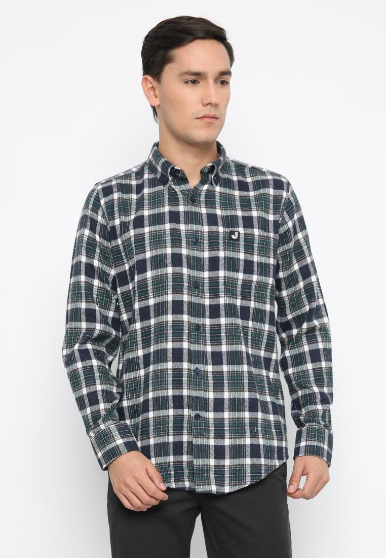 Jobb Devono Kemeja Pria Flannel Lengan Panjang Slim Fit Hijau