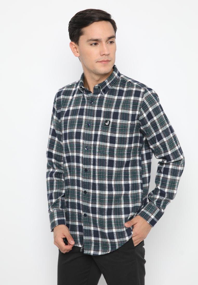 Jobb Devono Kemeja Pria Flannel Lengan Panjang Slim Fit Hijau - Image 2