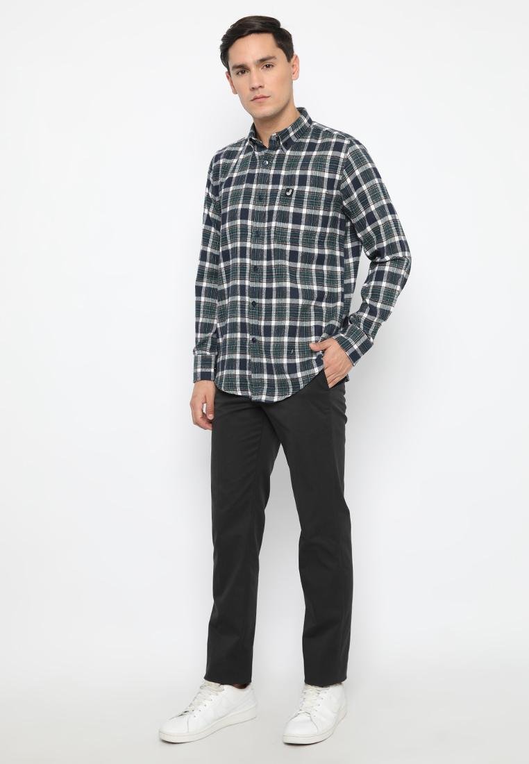 Jobb Devono Kemeja Pria Flannel Lengan Panjang Slim Fit Hijau - Image 4