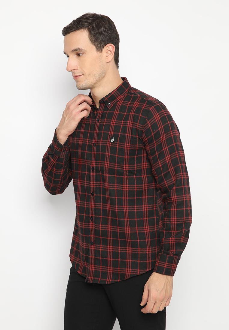 Jobb Josei Kemeja Pria Flannel Lengan Panjang Slim Fit Merah - Image 2