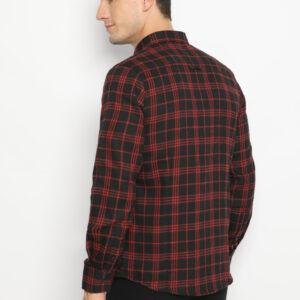 Jobb Josei Kemeja Pria Flannel Lengan Panjang Slim Fit Merah
