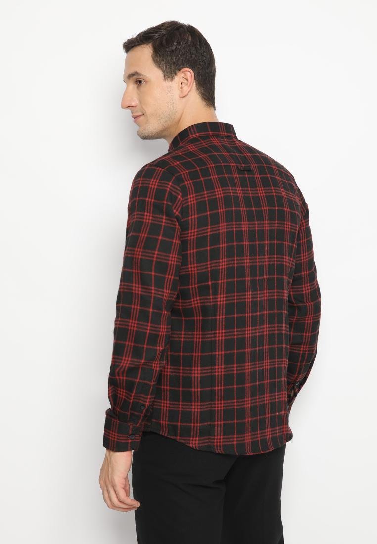 Jobb Josei Kemeja Pria Flannel Lengan Panjang Slim Fit Merah - Image 3