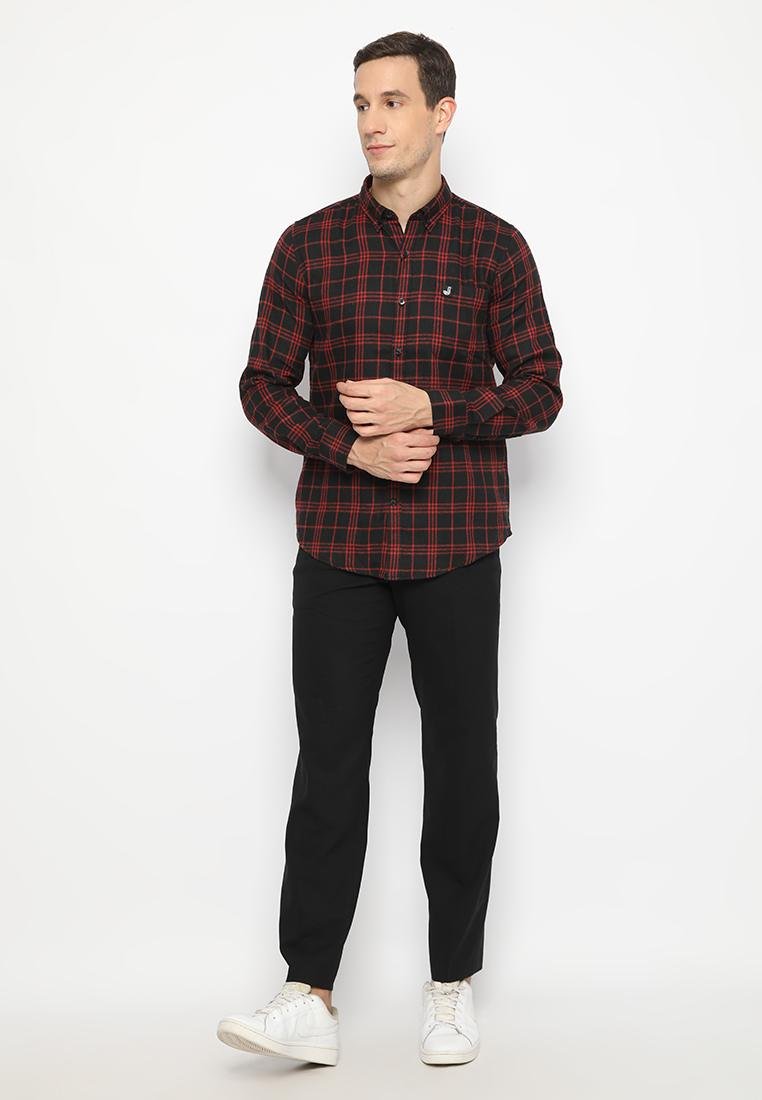 Jobb Josei Kemeja Pria Flannel Lengan Panjang Slim Fit Merah - Image 4