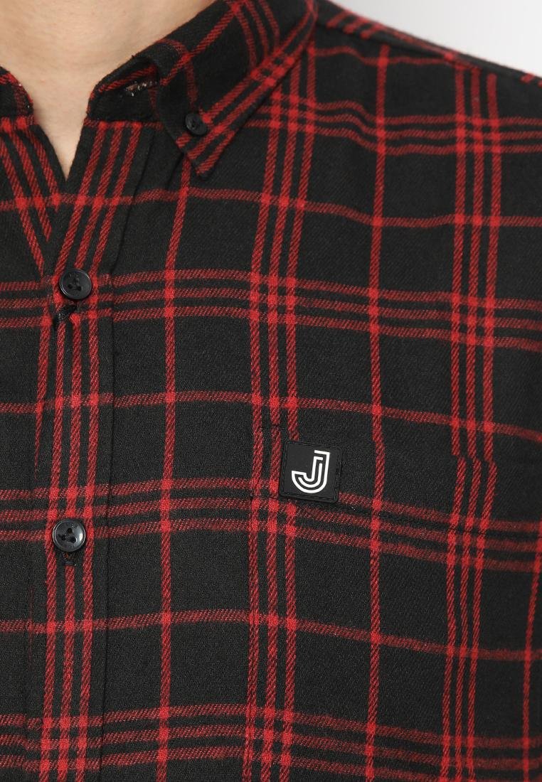 Jobb Josei Kemeja Pria Flannel Lengan Panjang Slim Fit Merah - Image 5