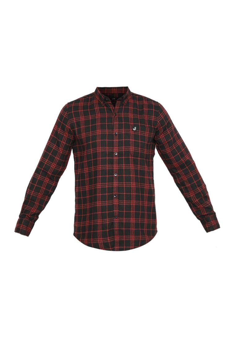Jobb Josei Kemeja Pria Flannel Lengan Panjang Slim Fit Merah - Image 6
